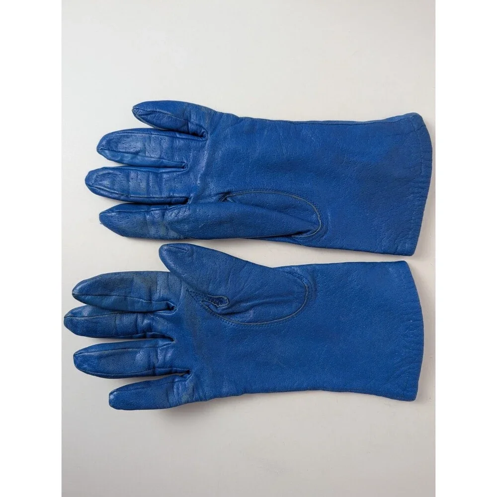 Blue Leather Gloves Womens Size Large Driving Winter Lined WPL 9745